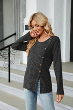 Buttoned Long Sleeve Slit Top Woman Blouses