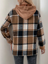 Perfee Drawstring Slit Plaid Long Sleeve Hoodie Woman Sweatshirts