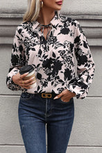 Perfee Printed Tie Neck Balloon Sleeve Blouse Woman Blouses