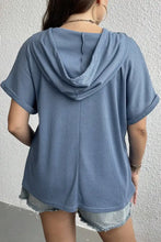 Plus Size Waffle-Knit Half Button Short Sleeve Hoodie Woman Sweatshirts