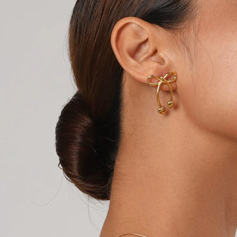 Stainless Steel Bow Earrings Gold One Size