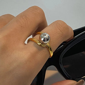 Stainless Steel Two-Tone Ring Gold One Size Fashion Jewelry
