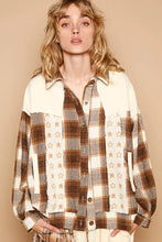 POL Plaid & Star Patchwork Contrast Long Sleeve Shacket Woman Outerwear