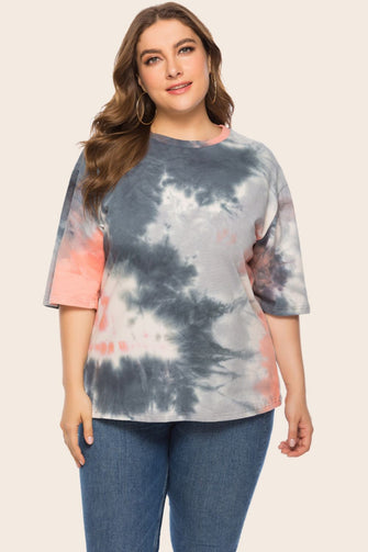 Plus Size Tie-Dye Half Sleeve Tee Shirt Mid Gray
