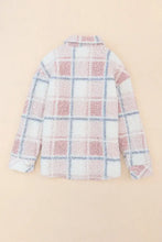 Plaid Button Up Collared Neck Sherpa Jacket Woman Outerwear