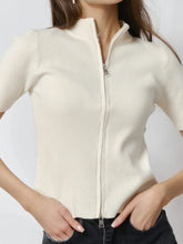 Ribbed Zip-Up Cardigan Cream
