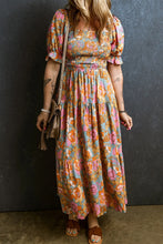 Smocked Printed Short Sleeve Dress Floral