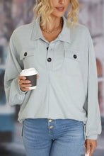 Full Size Half Button Collared Neck Long Sleeve Sweatshirt Woman Sweatshirts