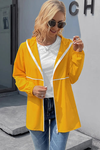 Ivy Lane Zip Up Long Sleeve Hooded Watertight Jacket Gold