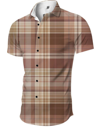 Men's Full Size Printed Collared Neck Shirt Plus Size Taupe