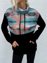 Shiny Geometric Drawstring Long-Sleeve Sweatshirt Black Woman Sweatshirts
