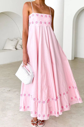 Floral Embroidered Spaghetti Strap Maxi Dress Blush Pink Woman Maxi Dress