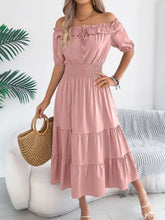 Smocked Off-Shoulder Tiered Dress Dusty Pink Casual Dresses