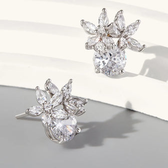 Zircon 925 Sterling Silver Flower Stud Earrings Silver One Size
