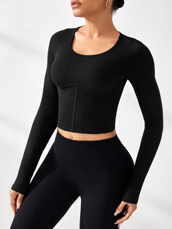Round Neck Long Sleeve Active T-Shirt Black