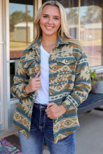 Geometric Button Down Collared Jacket Dusty Blue