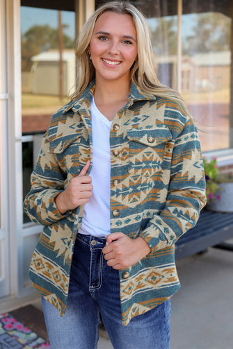 Geometric Button Down Collared Jacket Dusty Blue