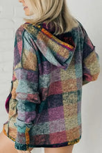 Multicolor Brushed Plaid Buttoned Pullover Oversized Hoodie Woman Sweatshirts
