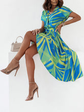 Printed Button Front Midi Dress with Belt