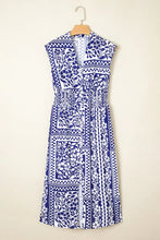 Shirred Waist V Neck Sleeveless Floral Print Midi Dress