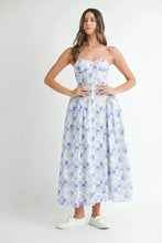 MABLE Sweetheart Neckline Floral Printed Midi Dress Blue Casual Dresses