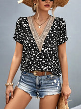 Animal Print V-Neck Petal Sleeve Blouse Woman T Shirts