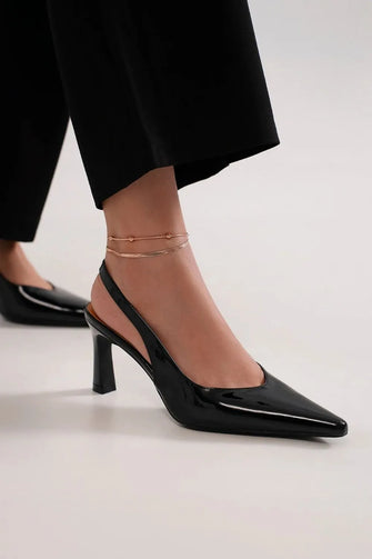 Beast Fashion Faux Leather Point Toe Slingback Pumps Black