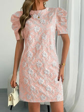 Round Neck Puff Short Sleeve Mini Dress Woman Dress