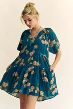 Davi & Dani Floral Print Short Bell Sleeve Pleated Mini Dress Casual Dresses