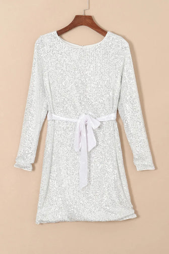 Sequin Tie Front T-Shirt Dress Ivory