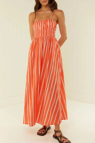 Striped Square Neck Cami Dress Orange