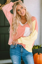 Color Block V-Neck Dropped Shoulder Sweatshirt with Pocket Woman Sweatshirts