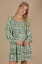 VERY J Printed Smocked Chest Boho Mini Dress Casual Dresses