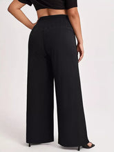 Plus size high waist wide leg black trousers with smocked waist elastic waistband for comfortable fit