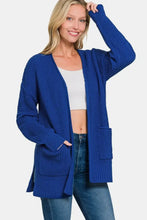 Zenana Waffle Open Front Sweater Cardigan LT Navy Woman Outerwear