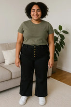 Mittoshop Twill High Waisted Button Fly Wide Leg Pants Woman Pants