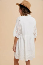 Annie Wear Embroidered Scallop Edge Detail Mini Shirt Dress Casual Dresses