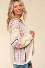 Haptics Full Size Striped Crochet Open Front Cardigan Woman Outerwear