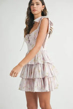 MABLE Floral Print Shoulder Tie Layered Mini Dress Casual Dresses