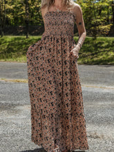 Printed Smocked Bodice Maxi Dress Taupe