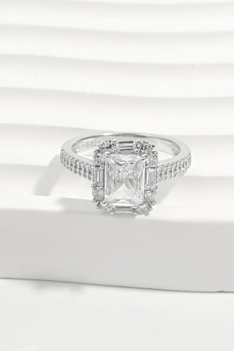 925 Sterling Silver Inlaid Zircon Square Ring Silver