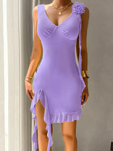 Devine Ruffled V-Neck Sleeveless Mini Dress Lavender Cocktail Dress