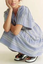Davi & Dani Embroidered Stripe Ruffled Gingham Mini Dress Casual Dresses