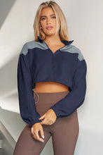 Contrast Drawstring Zip Up Jacket Navy