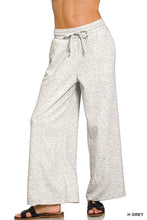 Heather gray zenana scuba drawstring wide leg pants with elastic waistband and comfortable scuba material