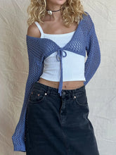 Openwork Tied Dropped Shoulder Cardigan Dusty Blue