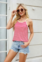 Contrast Striped Round Neck Cami Red White Tanks & Camis
