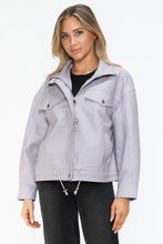 How Dare U Drawstring Hem PU Leather Zip Up Jacket Woman Outerwear