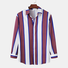 Men's Striped Button-Up Long Sleeve Casual Shirt Deep Purple