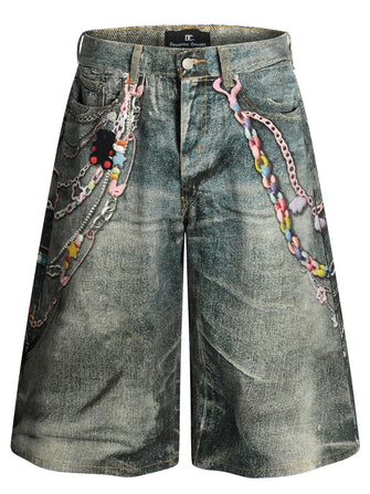 Men's Wide Leg Denim Shorts Blue